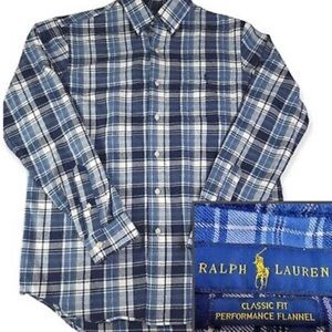 Ralph Lauren Classic Fit Performance Flannel Blue White soft plaid shirt-Men’s L